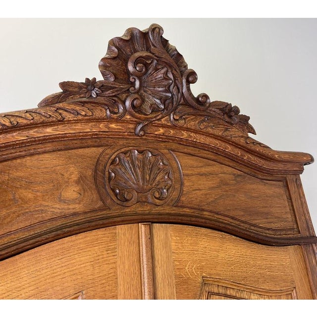 Antique French Carved Oak 2-Door Wardrobe For Sale - Image 4 of 14