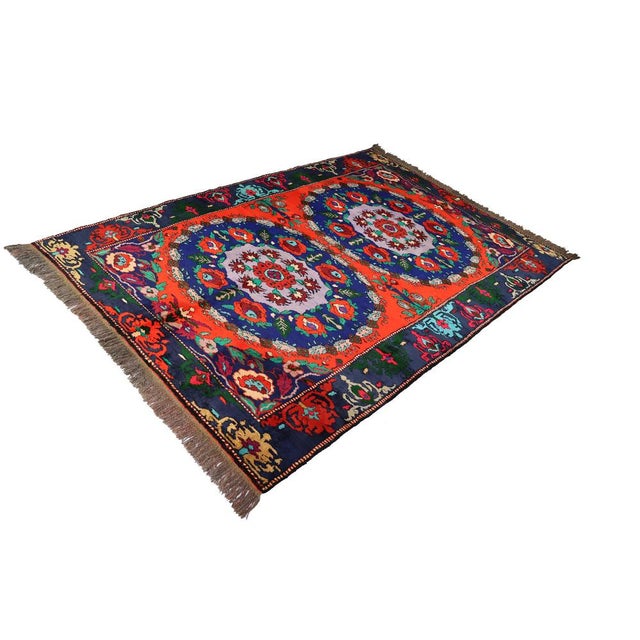 Very beautiful rare and unique hand-knotted roses nomadic carpet harmonizes with the current furnishing style. This hand...