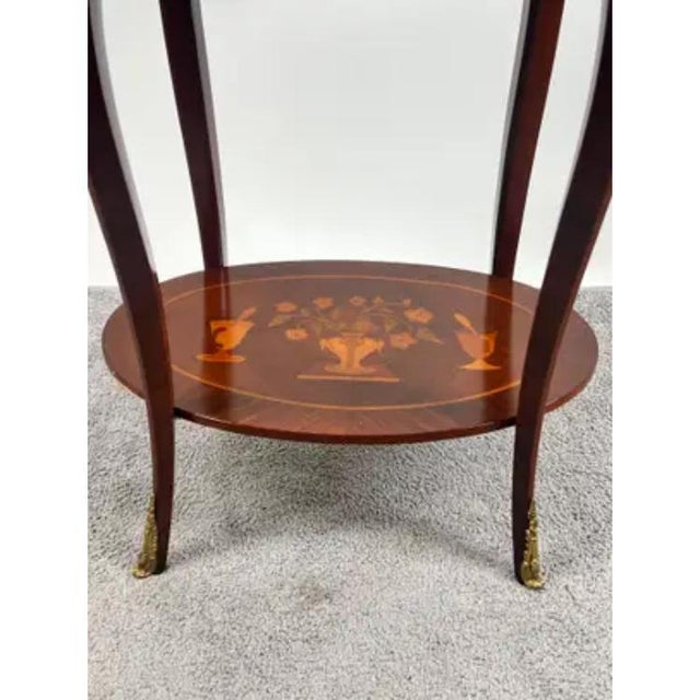 Wood French Baroque Revival Style Oval Marquetry Side or End Table With Ormolu Accent For Sale - Image 7 of 16