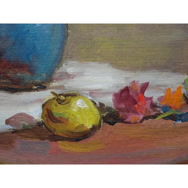 Modern Janis Lauva, Still Life with Flowers and Apples, 1964, Oil on Cardboard For Sale - Image 3 of 5