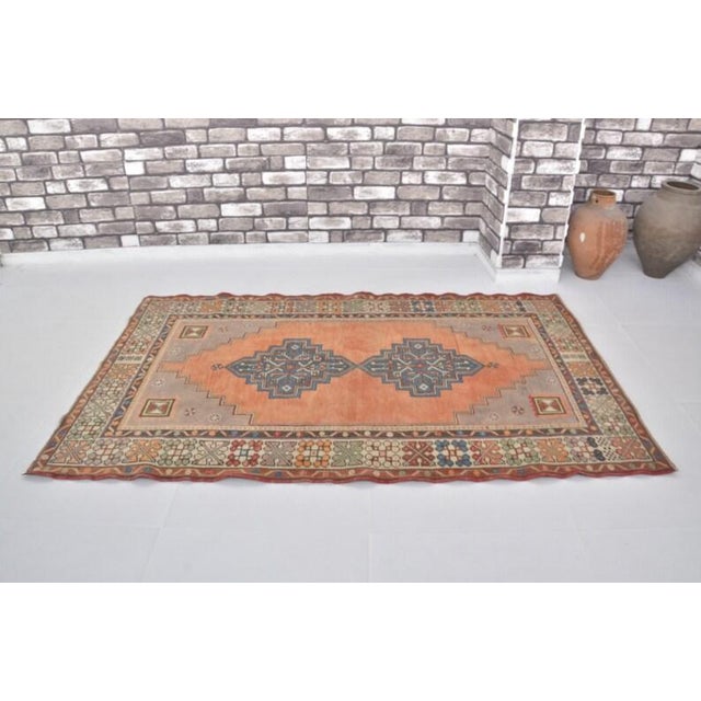 Turkish 1950s Low Pile Distressed Wool Rug, Authentic Turkish Accent Rug For Sale - Image 3 of 10