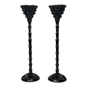Serge Roche Style, Mid-Century Modern, Palm Leaf Floor Lamps, Black Lacquer