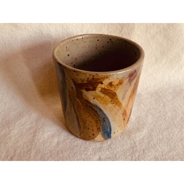 Abstract Hand-Painted Stoneware Vessel With Copper Glaze For Sale - Image 3 of 12
