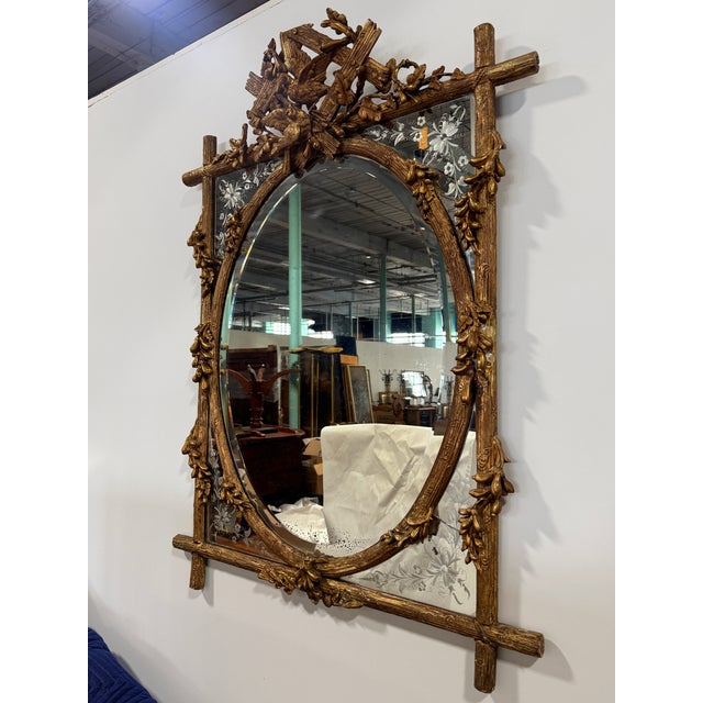 French Faux Bois Giltwood Mirror With Murano-Etched Glass, Late 19th Century For Sale - Image 11 of 16