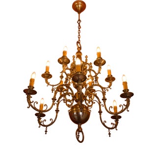 Large Dutch 12-Arm Chandelier, 1890s For Sale
