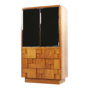 Lane Staccato Sculptural Brutalist Oak Mirrored Door Armoire