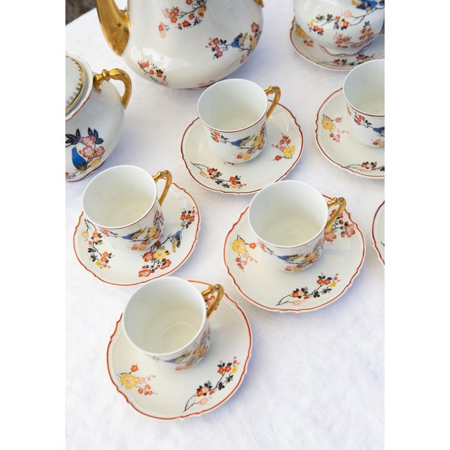 Antique Coffee Set by Malaveix and Granger for Limoges Porcelain, 1920, Set of 16 For Sale - Image 9 of 12