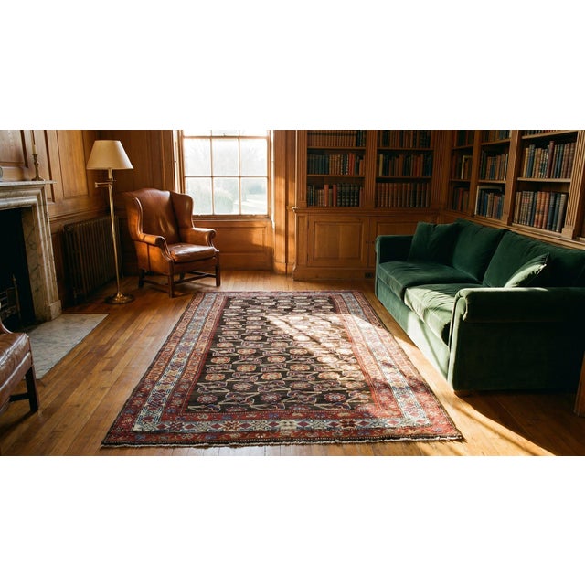 Textile 1900s Black Geometric Tribal Antique W. Persian Kurdish Rug 3'8" X 7'3" Handknotted Wool Carpet For Sale - Image 7 of 8