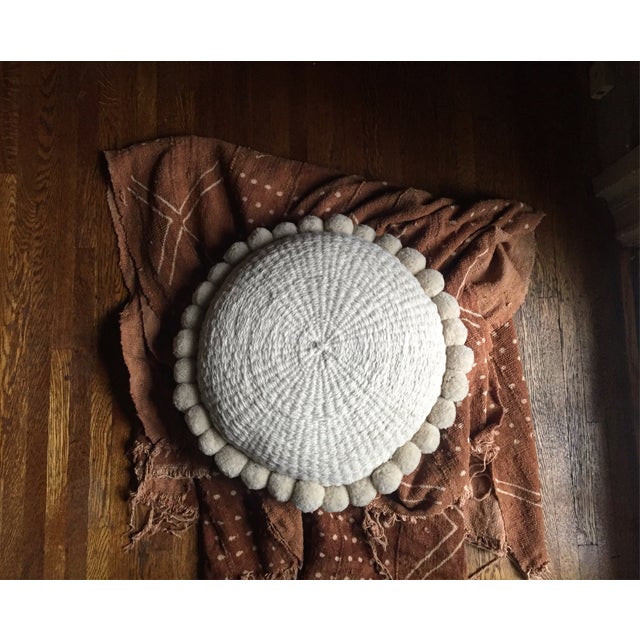 Large Bohemian Round Wool Floor Pillow With Poms Chairish