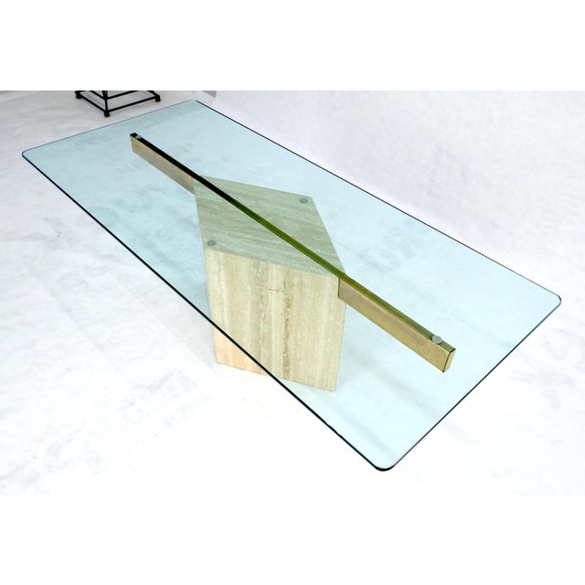 Italian Travertine Single Pedestal Diamond Shape Base Glass Top Coffee Table For Sale - Image 10 of 13