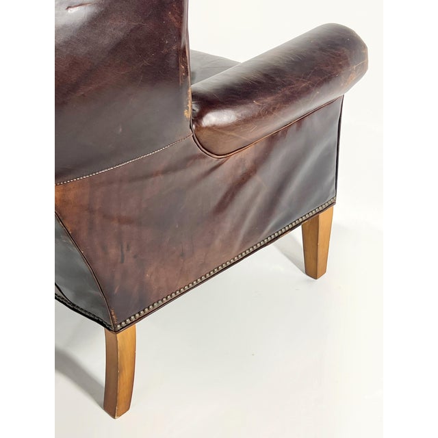 Mitchell Gold + Bob Williams Vintage Mitchell Gold + Bob Williams Gustave Genuine Leather Wing Chair For Sale - Image 4 of 12