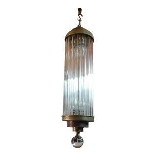 Skyscraper Vintage Art Deco Light Old Lamp Ceiling Hanging Chandelier Fixture Brass & Glass Rod Ship Light For Sale