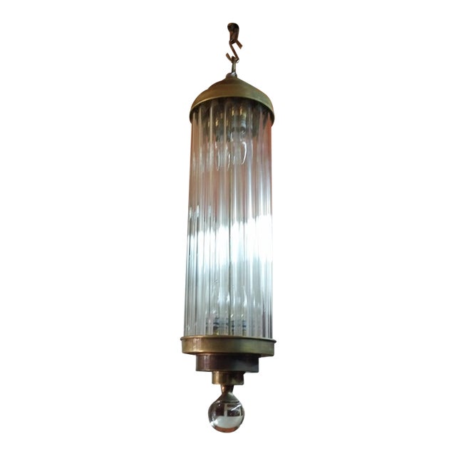 Skyscraper Vintage Art Deco Light Old Lamp Ceiling Hanging Chandelier Fixture Brass & Glass Rod Ship Light For Sale