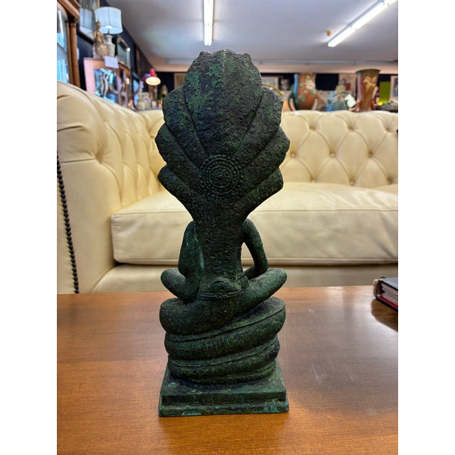 Khmer Bronze Naga Enthroned Buddha, 13th Century, Bayon Period For Sale In Boston - Image 6 of 14