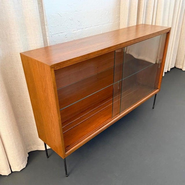 1960s Scandinavian Modern Teak Glass Front Bookcase Display Cabinet For Sale In New York - Image 6 of 9