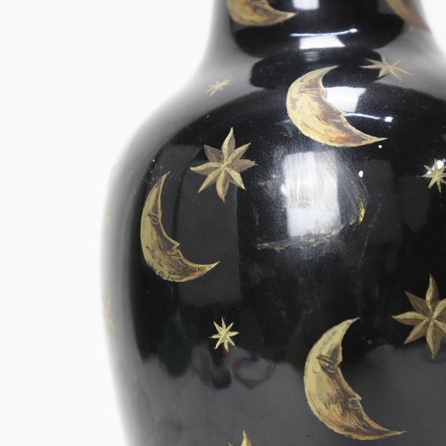 Ceramic Black Ceramic Vase With Gold Moon and Star Motif For Sale - Image 7 of 10