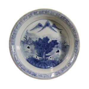 Chinese Blue White Ancient Scenery Fengshui Painting Porcelain Plate
