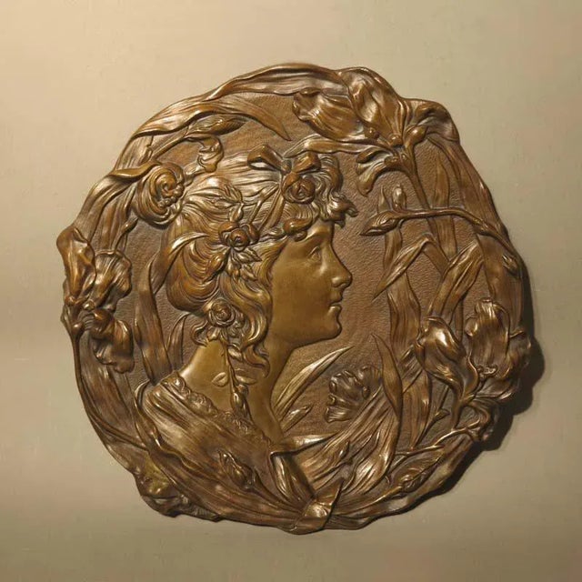 Metal Art Nouveau Bronze Wall Relief For Sale - Image 7 of 7