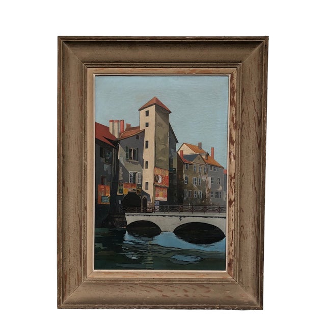 French Artist, Annecy Le Pont Morens, 1960s, Oil Painting on Panel, Framed For Sale
