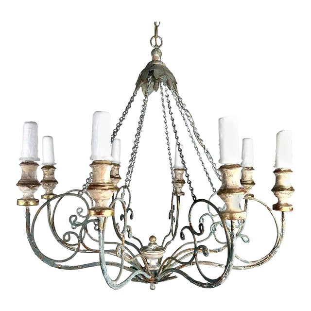 Vincente Eight Light Wood & Iron Painted Chandelier by Miamar Home For Sale