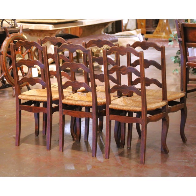 Early 20th Century French Normandy Oak Rush Seat Dining Chairs, Set of Six For Sale - Image 9 of 11