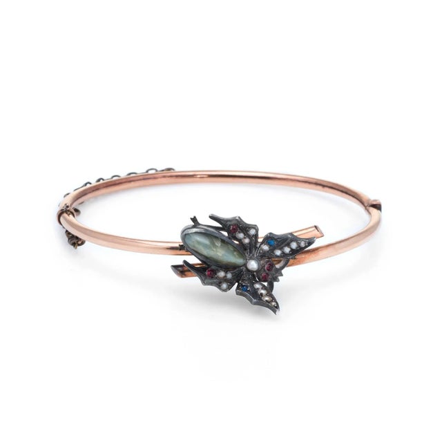 Antique Victorian Moth Bracelet 14 Karat Gold Silver Chrysoberyl Fine Vintage For Sale - Image 4 of 4