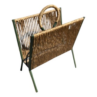 Stitched Leather Magazine Rack by Jacques Adnet, 1950s For Sale