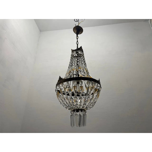 Vintage Bronze Crystal Basket Chandelier, 1960s For Sale - Image 11 of 12