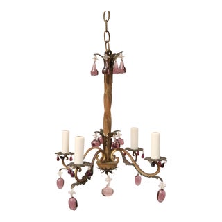 French Vintage “Boho Chic” Iron and Crystal Chandelier With Original Glass Drops For Sale