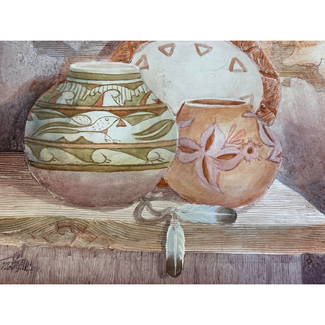 Vintage Myung "Mario" Jung Original Southwestern Pottery Still Life Sand & Oil Painting - Framed 16x20 For Sale In Philadelphia - Image 6 of 18