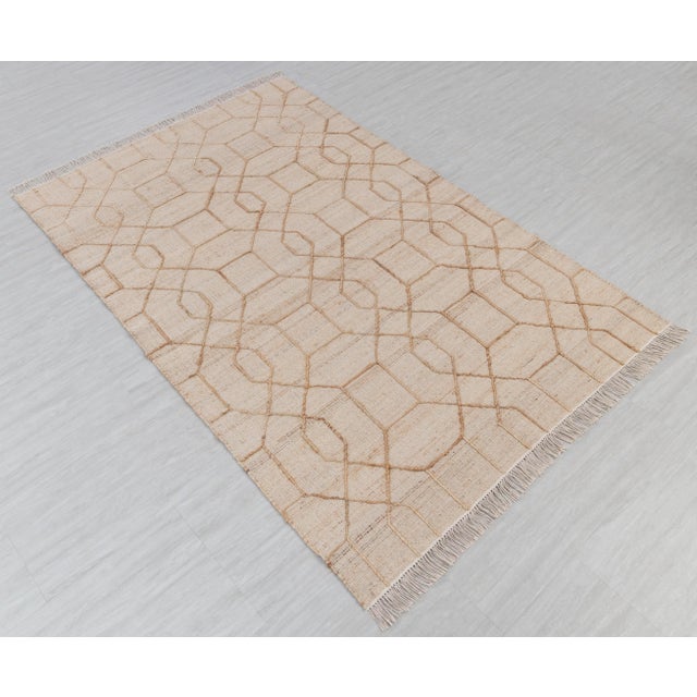 Not Yet Made - Made To Order Not Yet Made - Made To Order Beidge Gold Geometric Jute Flatweave Scandivian Hand Woven Rug 8x10Ft. For Sale - Image 5 of 13