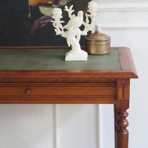Small Antique Desk or Console Table with Green Leather Top, 1890s For Sale - Image 9 of 18