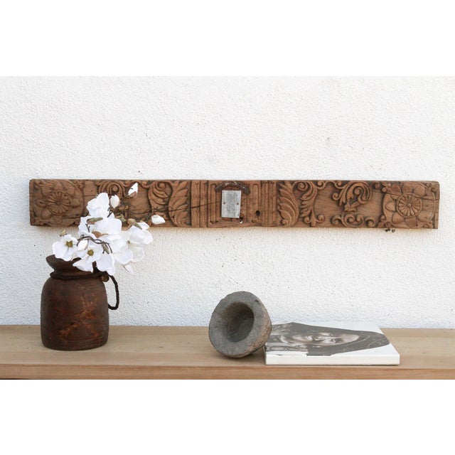 Wood Lotus Medallion 19th Century Indian Teak Lintel For Sale - Image 7 of 7