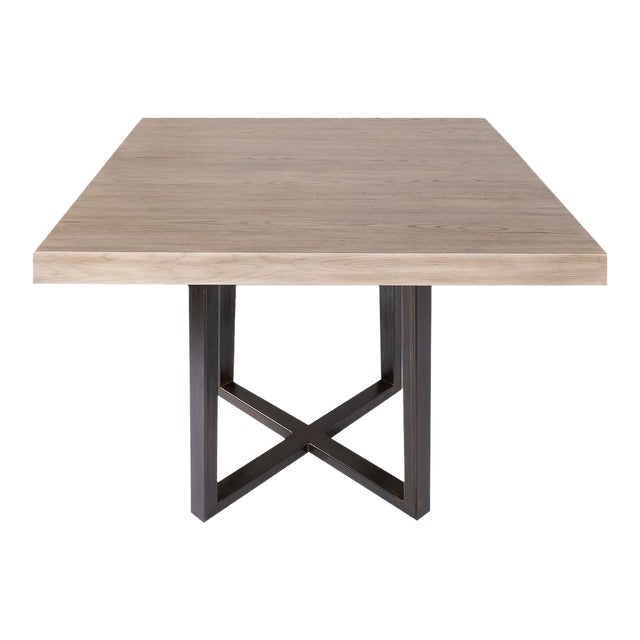 Oak Top in Ruffino on Cross Design Ebony Patina Steel Base For Sale
