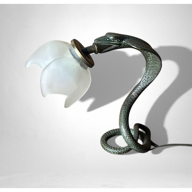 Mid-Century Modern Mid 20th Century Italian Art Deco Table Lamp in Metal and Frosted Glass For Sale - Image 3 of 18