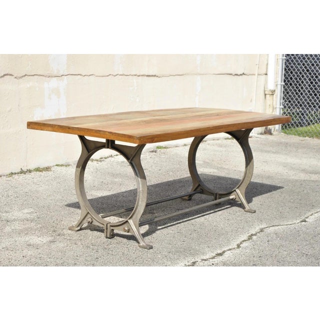 Industrial Style Cast Iron and Reclaimed Wood Farmhouse Rustic Dining Table For Sale - Image 12 of 12