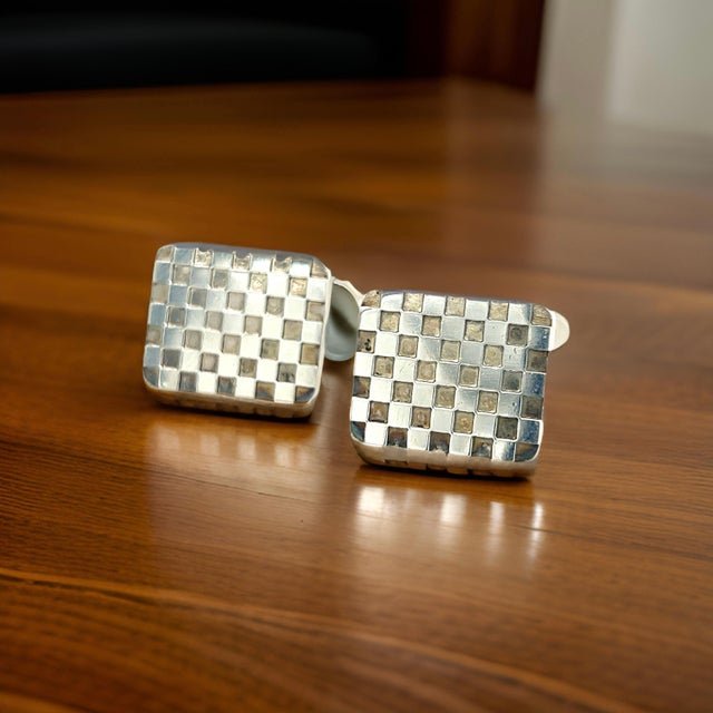 Silver 1990s Pair of Georg Jensen Checkerboard Cufflinks Silver Estate For Sale - Image 8 of 10