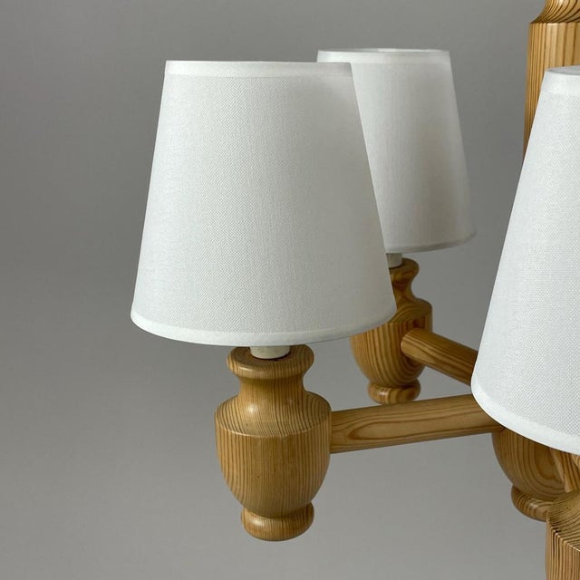 1970s Vintage Five-Light Chandelier in Pine and Fabric, 1970s For Sale - Image 5 of 18
