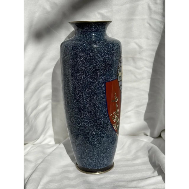 Blue 20th Century Japanese Cloisonne Enamel Vase Speckled Blue Ground Butterflies Floral Motifs For Sale - Image 8 of 15