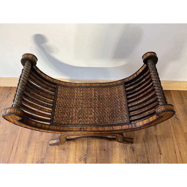 Late 20th Century Bamboo Wrapped Hollywood Regency Neoclassical Style Bench For Sale In Portland, ME - Image 6 of 7