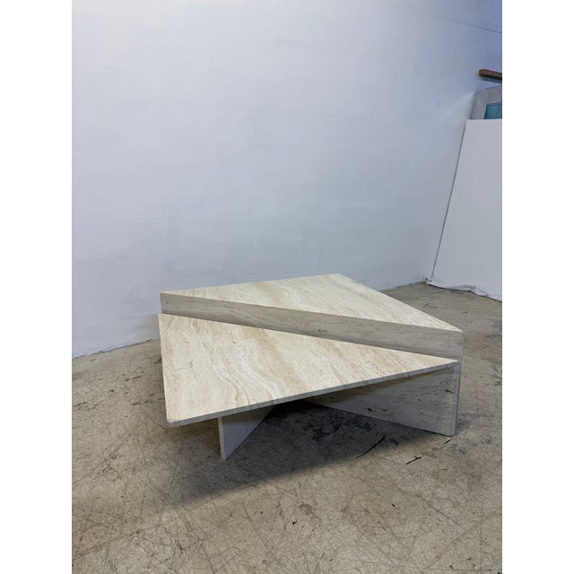 Polished Italian Travertine Triangle Coffee Tables, 1970s - A Pair For Sale - Image 4 of 18