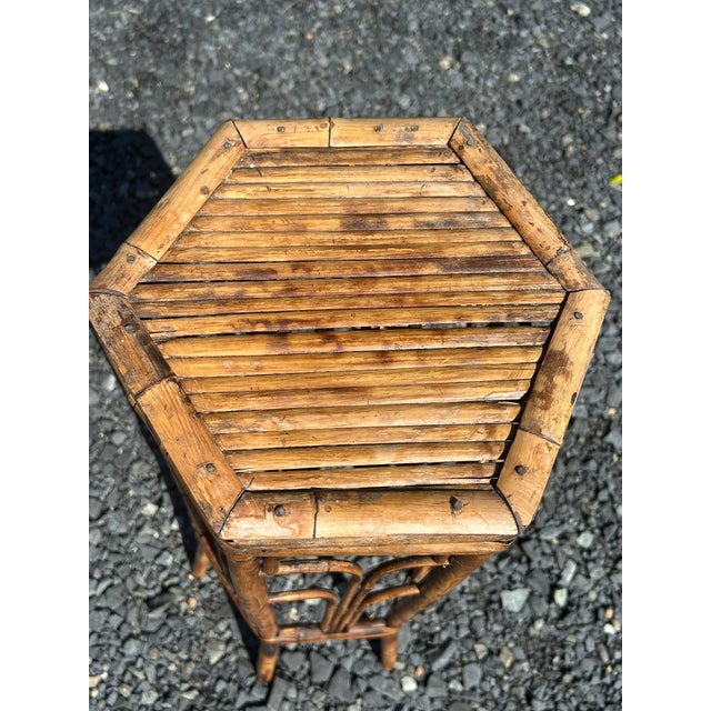 Vintage Bamboo and Rattan 6 Sided End Table or Stand For Sale In Philadelphia - Image 6 of 12