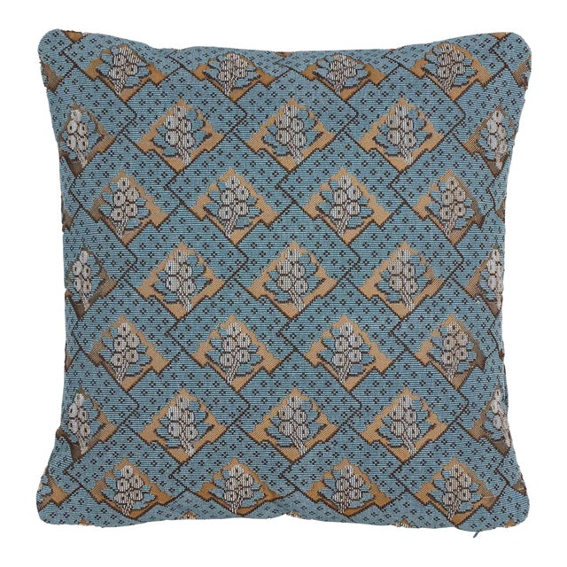 Schumacher Blair Silk Épinglé 16" Pillow in Worcester Blue For Sale