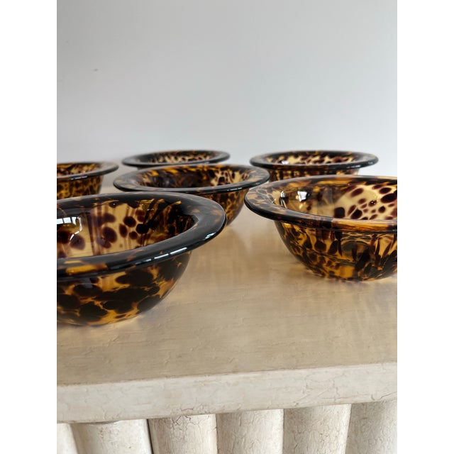 Brown Vintage Tortoise Shell Motif/Leopard Hand-Blown Glass Bowl For Sale - Image 8 of 9