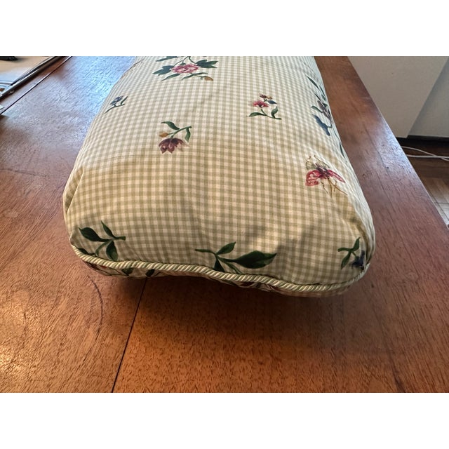 A pair of Vintage soft down filled Lumbar Pillows in Scalamadre silk floral pattern on a teal and cream checker board back...