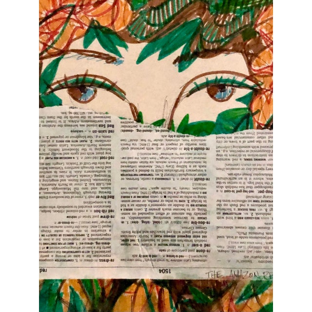 A mixed media on paper composition, original artwork by Auker. Dictionary page, ink, paper bag pieces on cotton paper.COA...