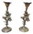 Handmade Antiqued Brass Floral Candlestick Pair For Sale