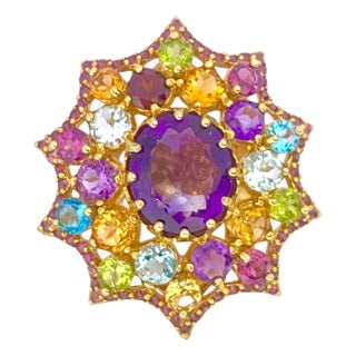 Bochic "Orient" Vintage Amethyst, Citrine & Topaz Ring Set In 18 K Gold & Silver For Sale