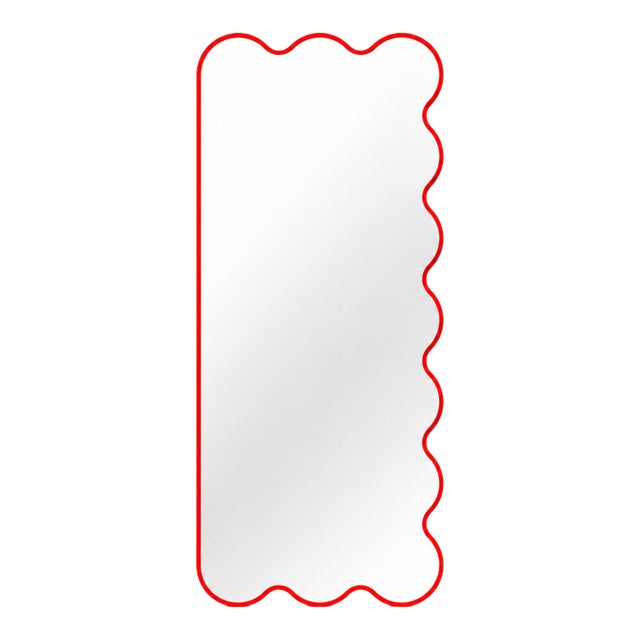 Hvyli Q11 - Full Length Asymmetrical Wavy Red Mirror With Sculptural Frame For Sale