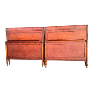 Antique Berkey and Gay Burl and Mahogany Twin Size Headboard and Footboards- a Pair